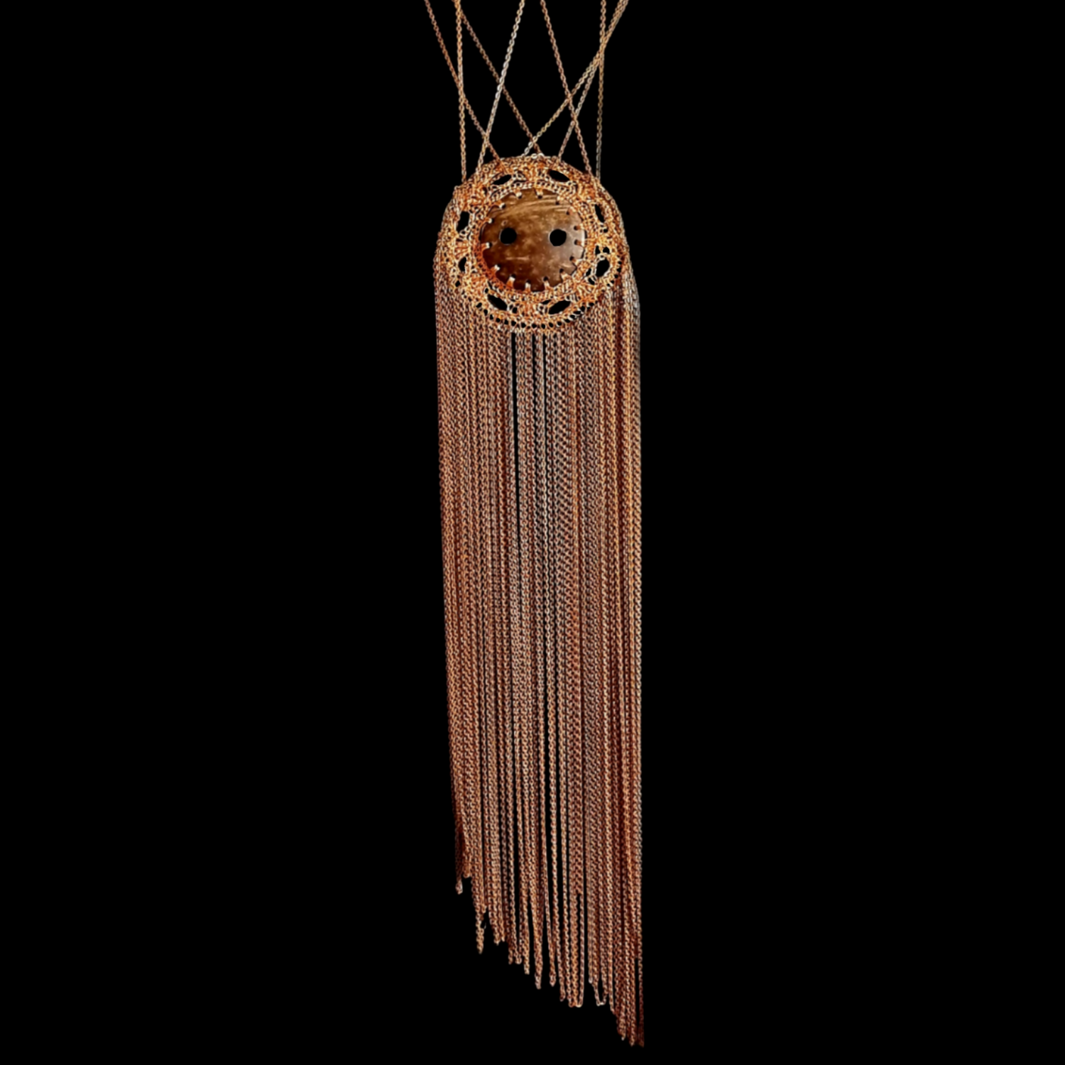 7 Statement Bronze Necklace &quot;Majestic Marrakesh&quot; with bronze chains and nut cabochon hand CroShaped© from wire.