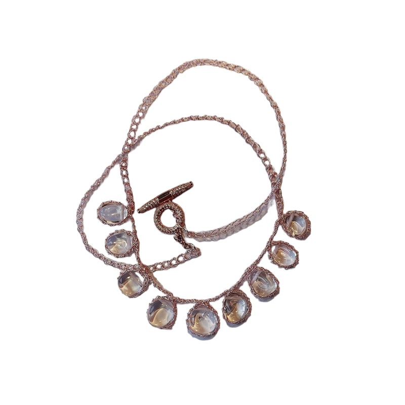 Rose gold &quot;Happy Day&quot; with clear quartz nuggets hand CroShaped© in signature wire pattern