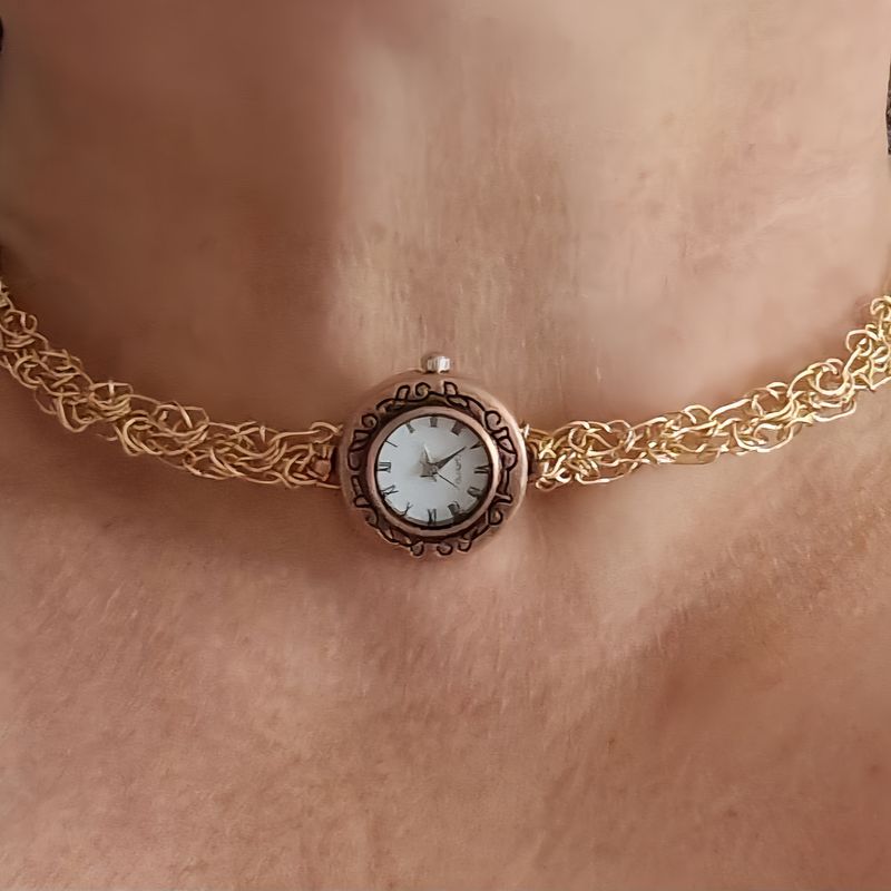 6 Gold Chocker/Necklace  &quot;Afternoon&quot; with watch hand CroShaped© from.