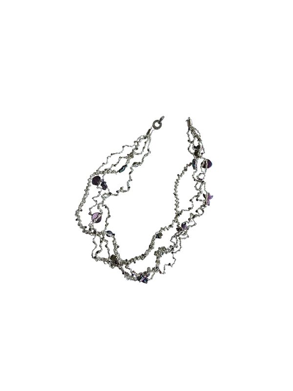 Silver Necklace &quot;Sea Vibes&quot; with rainbow turtles, fishes and hematite  hand CroShaped© in wire.