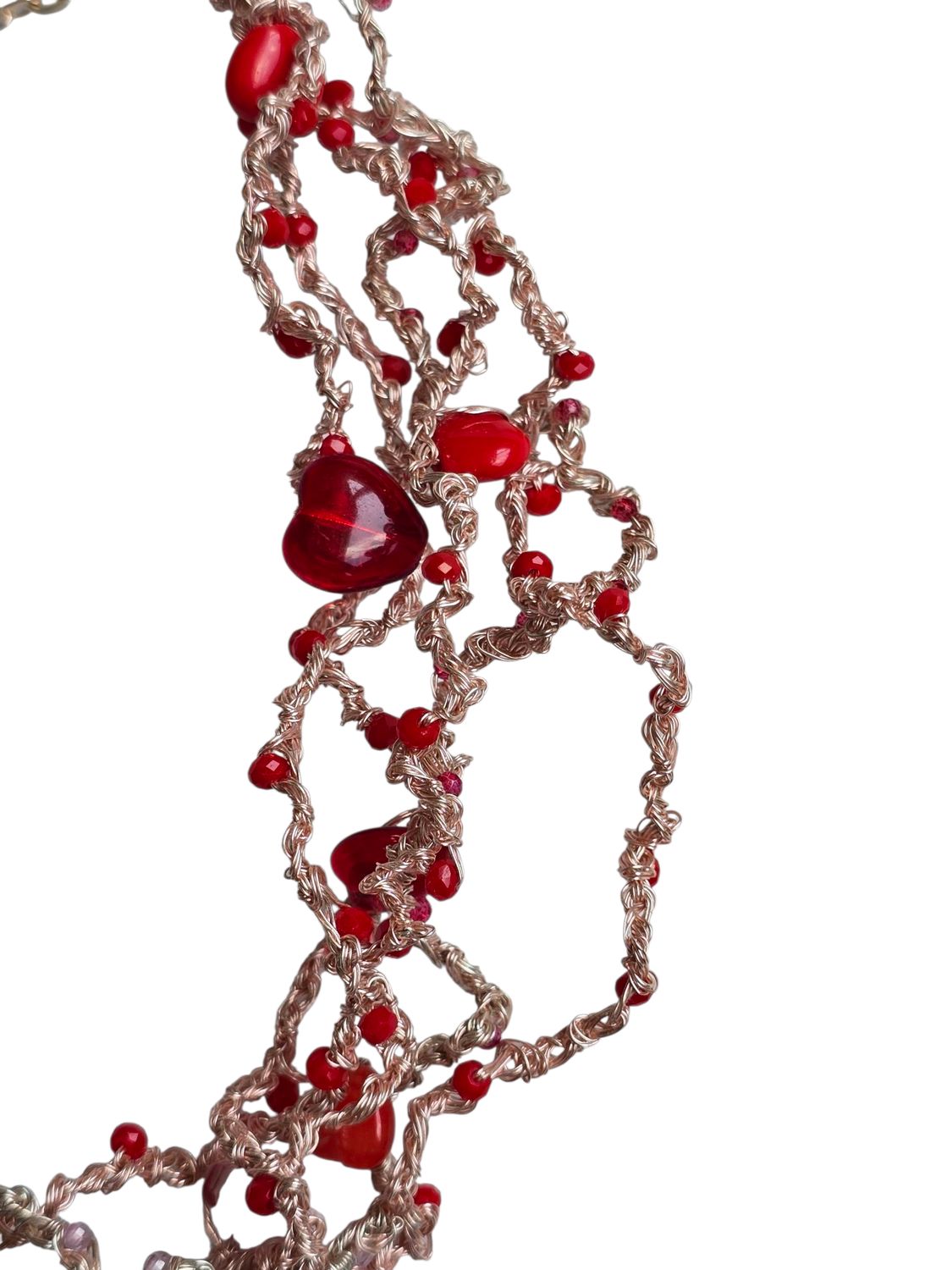 Necklace &quot;Love Vibes&quot; with flowers and cubic zirconia  hand CroShaped© in a signature wire pattern.