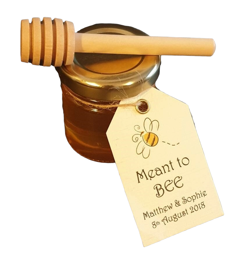 20 Honey Wedding Favour's with Twizzler Stick &amp; Personalised Label