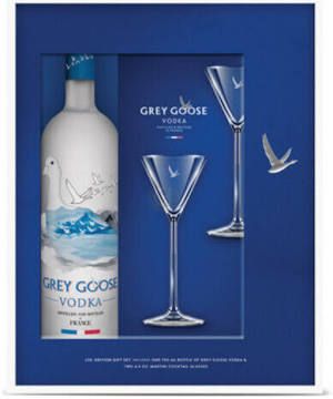 Grey Goose Vodka Gift Set w/2 Martini Glasses 750ml