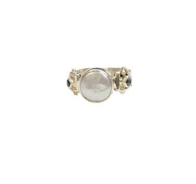 Sterling Ring with Pearl & Blue Topaz