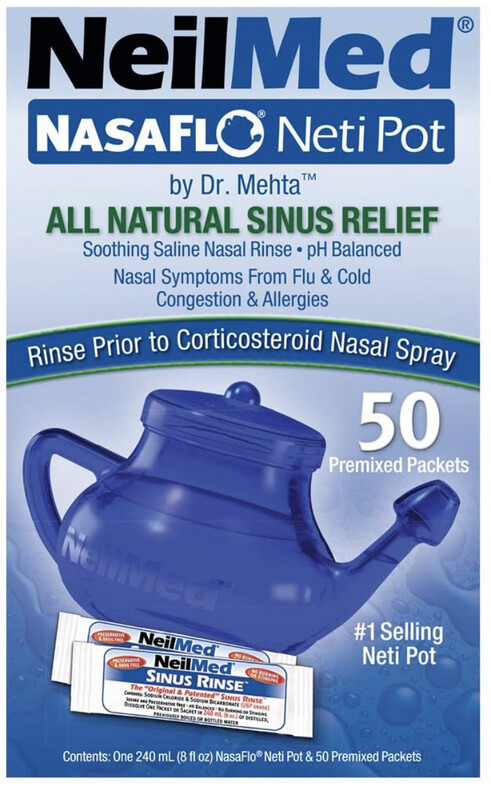 NeilMed NasaFlo Unbreakable Neti Pot with 50 Premixed Packets