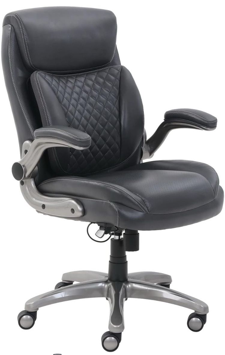 Ergonomic Executive Office Desk Chair with Lumbar Support, Flip-up Armrests, Adjustable Height, Grey Leather