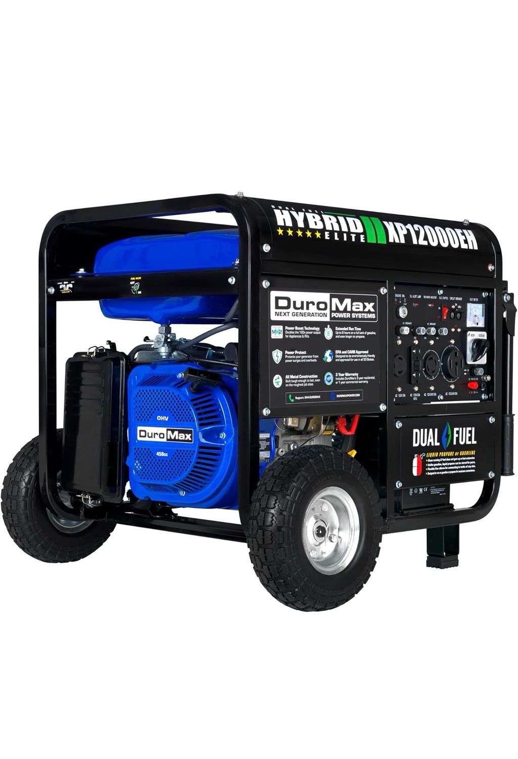 Used DuroMax XP12000EH 12,000-Watt Dual Fuel Portable Generator – Gas &amp; Propane, Electric Start, Whole Home Backup Power, Transfer Switch Ready, RV &amp; Emergency Ready