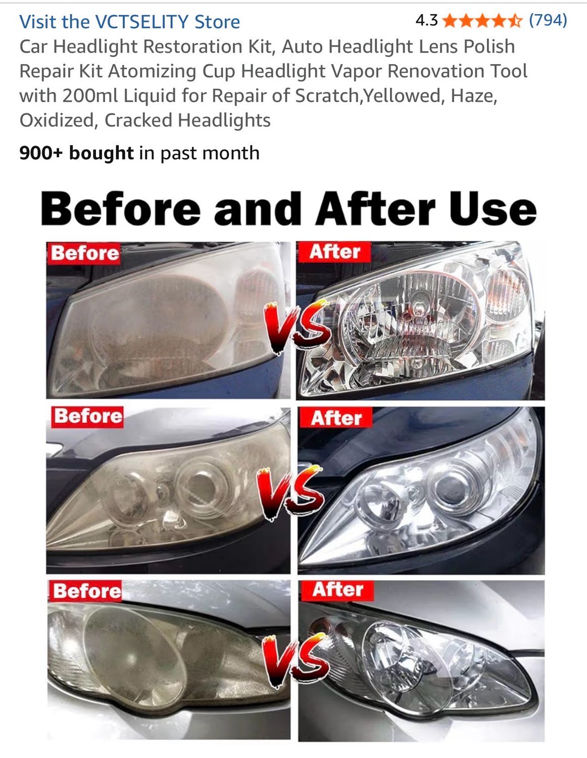 Car Headlight Restoration Kit, Auto Headlight Lens Polish Repair Kit Atomizing Cup Headlight Vapor Renovation Tool with 200ml Liquid for Repair of Scratch,Yellowed, Haze, Oxidized, Cracked Headlights