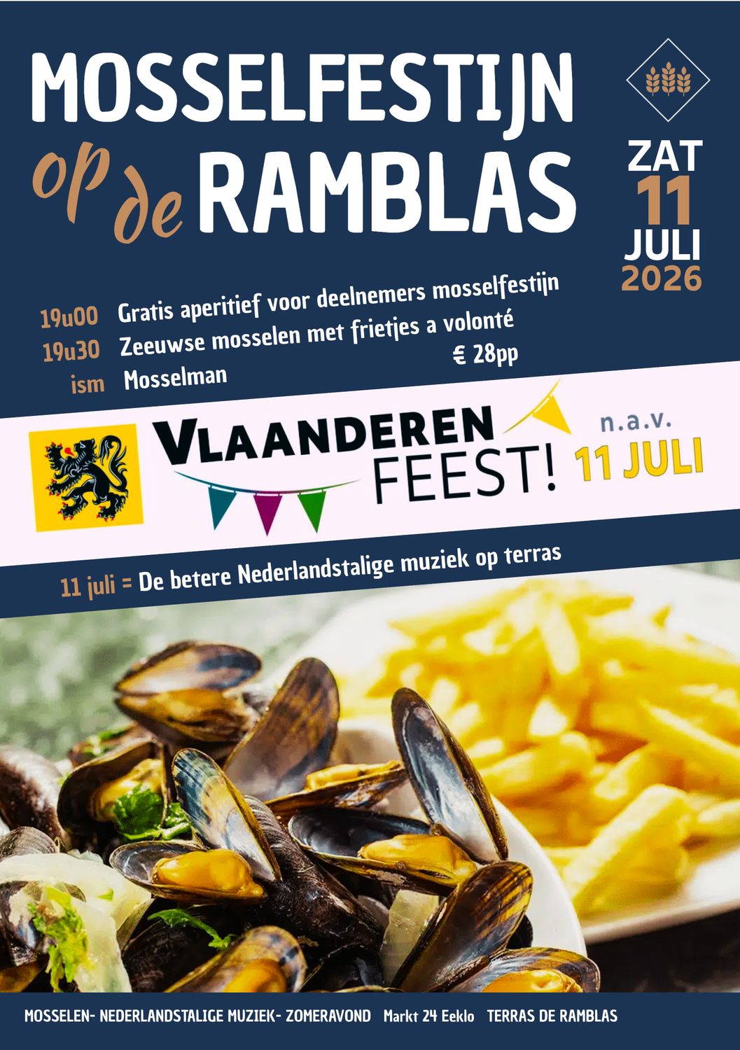 Mosselen met frietjes + aperitief 11 juli '26