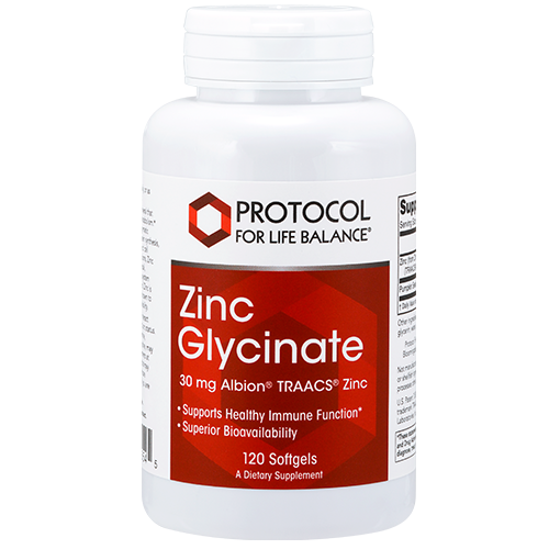 Zinc Glycinate 30mg 120gel Protocol for Life Balance (4 or more $11.99 each)