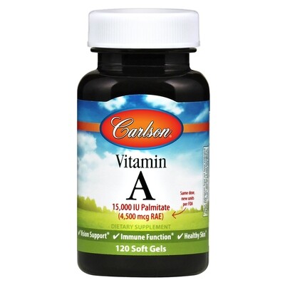 Vitamin A Palmitate 15000IU 120 gel Carlson (4 or more $8.99 each)
