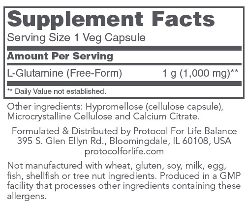 Glutamine 1000mg 120 cap Protocol for Life Balance (4 or more $14.99 each)