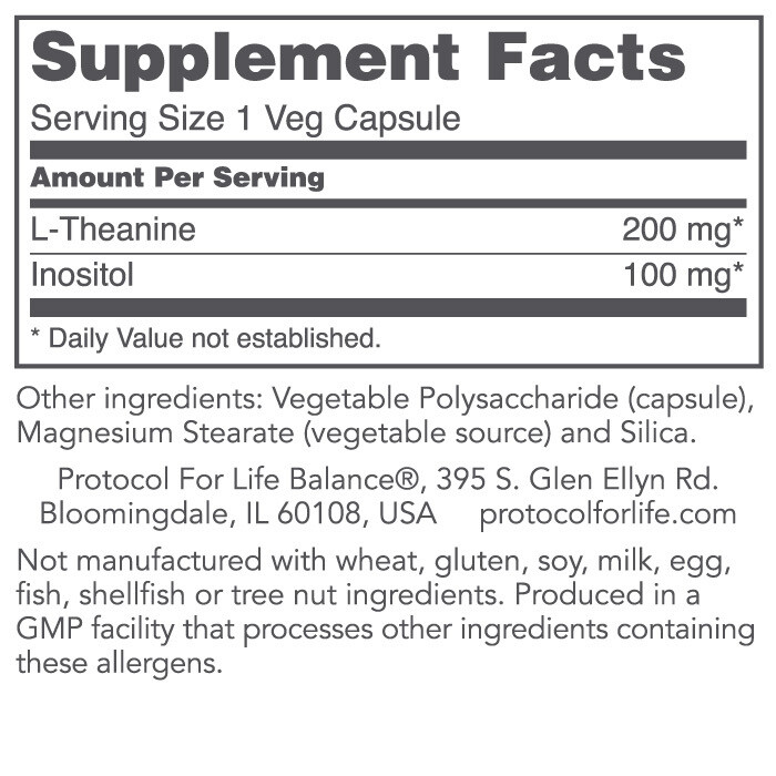 L-Theanine 200mg 60cap Protocol for Life Balance (4 or more $17.99 each)