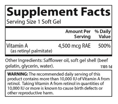 Vitamin A Palmitate 15000IU 120 gel Carlson (4 or more $8.99 each)