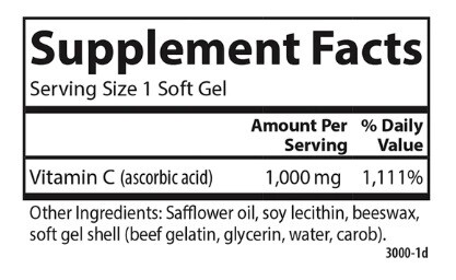 Vitamin C 60 gel cap Carlson (4 or more $10.50 each)