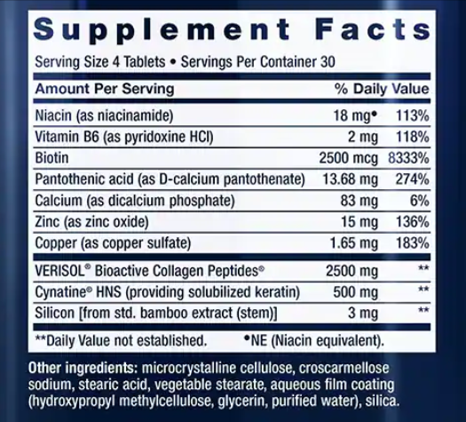 Hair Skin &amp; Nails Collagen Plus Formula 120 tab Life Extension (4 or more $19.99 each)