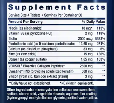 Hair Skin &amp; Nails Collagen Plus Formula 120 tab Life Extension (4 or more $19.99 each)