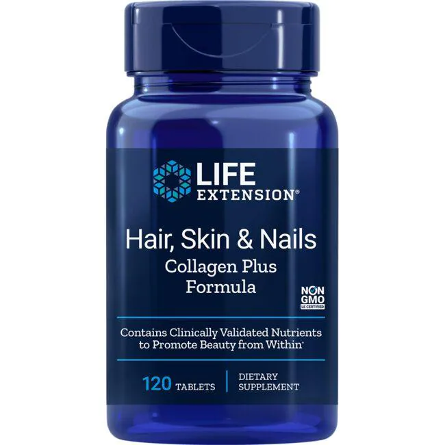 Hair Skin & Nails Collagen Plus Formula 120 tab Life Extension (4 or more $18.99 each)