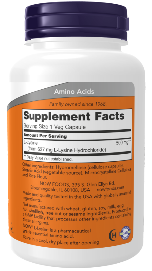 Lysine 500mg 100 Cap NOW Foods (4 or more $9.99 each) Lysine 500mg 100 Cap NOW Foods (4 or more $9.99 each)