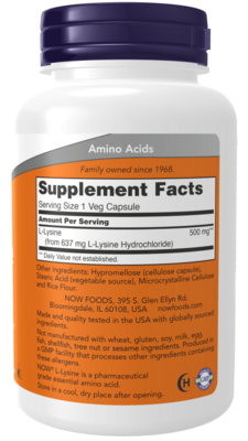 Lysine 500mg 100 Cap NOW Foods (4 or more $9.99 each)