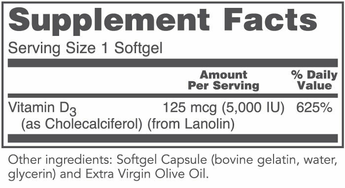 Vitamin D3 5000IU 120 gel Protocol for Life Balance (4 or more $11.99 each)