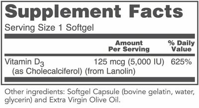 Vitamin D3 5000IU 120 gel Protocol for Life Balance (4 or more $11.99 each)