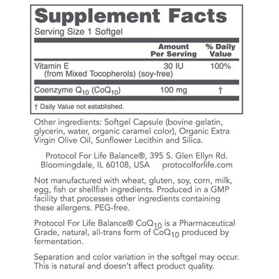 CoQ10 100mg 90 gel Protocol for Life Balance (4 or more $27.99 each)