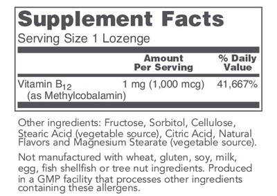 Methyl B12 1000mcg 100 lozenges Protocol for Life Balance (4 or more $10.99 each)