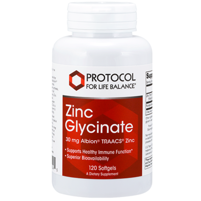 Zinc Glycinate 30mg 120gel Protocol for Life Balance (4 or more $11.99 each)