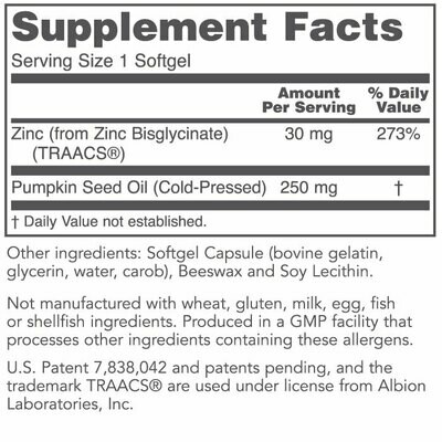 Zinc Glycinate 30mg 120gel Protocol for Life Balance (4 or more $11.99 each)