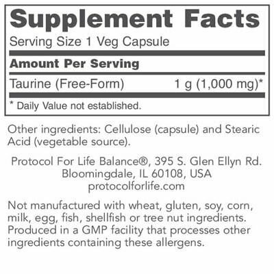 Taurine 1000mg 100cap Protocol for Life Balance (4 or more $11.99 each)