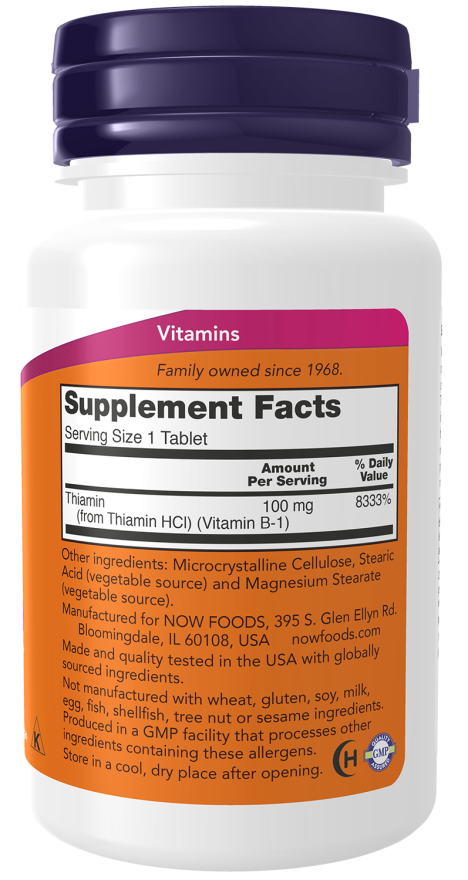 B1 Thiamine 100 mg 100 tab Now Foods (4 or more $8.99 each)