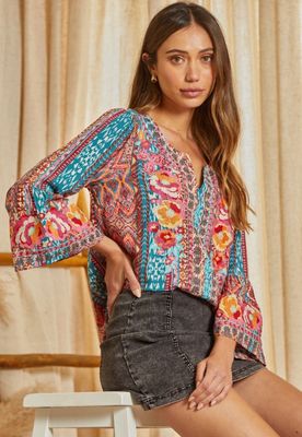 SAVANNA JANE - 12884 - 3/4 SLV TOP EMBROIDERED