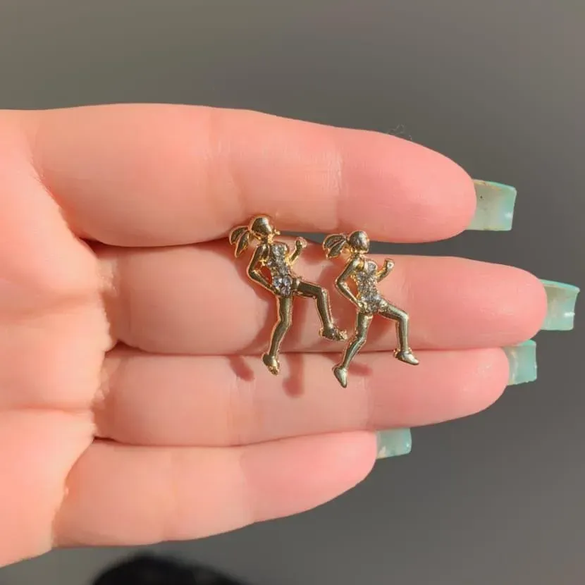 Brinco Corredora Strass Folheado A Ouro 18k