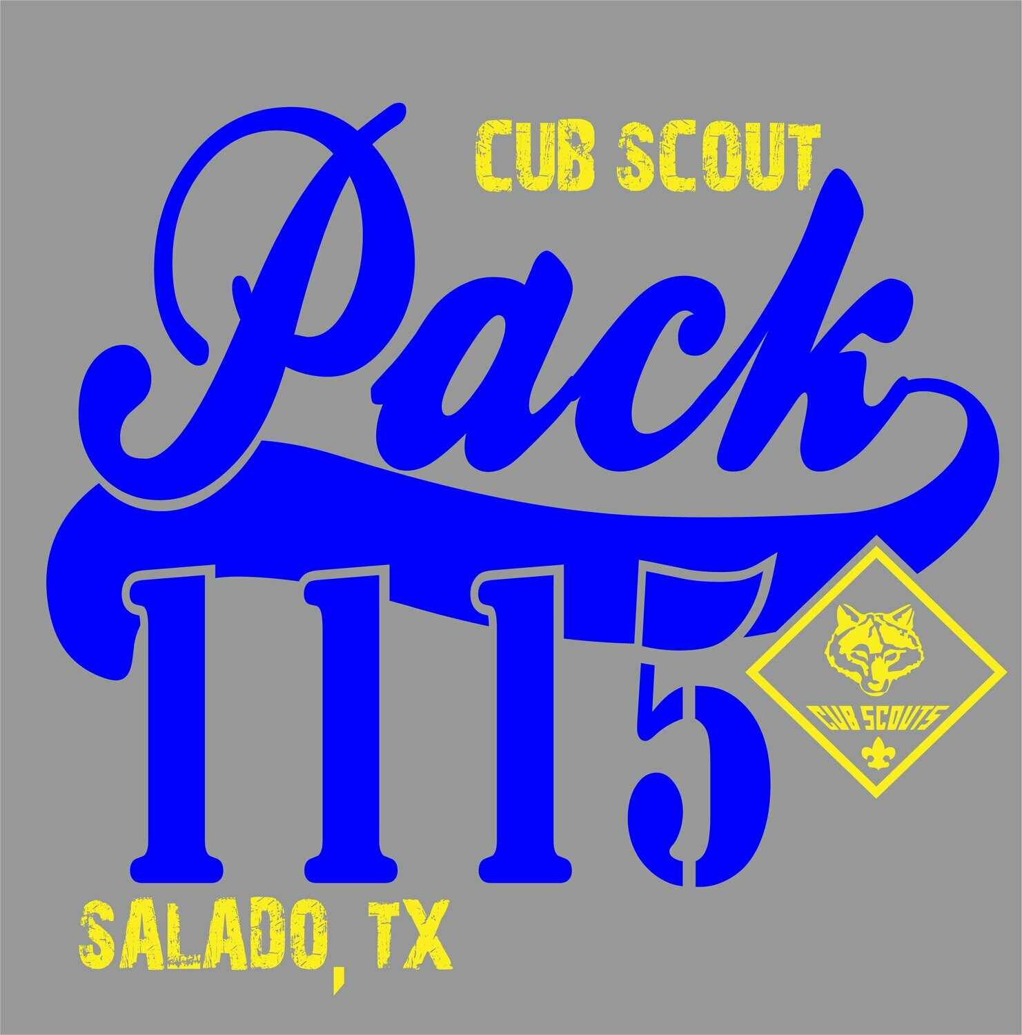 GREY YOUTH & ADULT Salado Cub Scout Pack 1115 T Shirt--SHORT SLEEVE
