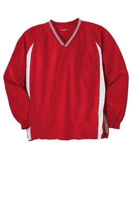 Sport-Tek® Tipped V-Neck Raglan Wind Shirt- RED/WHITE