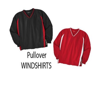 Sport-Tek® Tipped V-Neck Raglan Wind Shirt- BLACK/RED