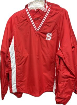 RED/WHITE -- ADULT MEDIUM only - Sport-Tek® Tipped V-Neck Raglan Wind Shirt-