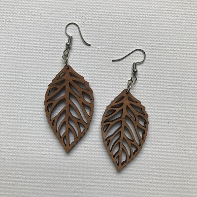 Wood Cut Leaf Earring