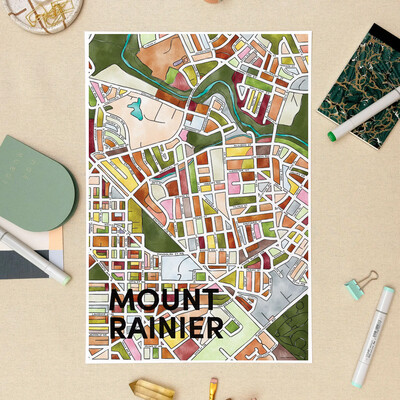 Mount Rainier Map Art Print