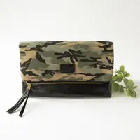 Fold Over Clutch - Muted Camo & Black with Pink Lining