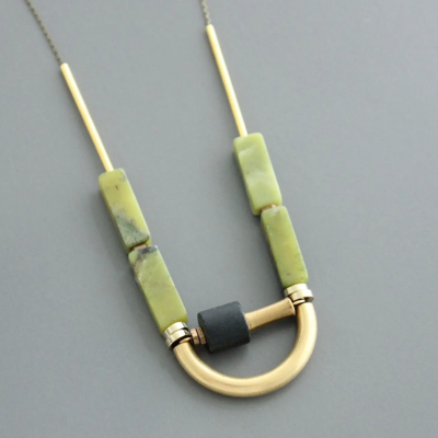 Geometric Green & Black Stone Necklace