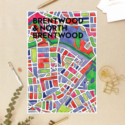 Brentwood and North Brentwood Map Art Print
