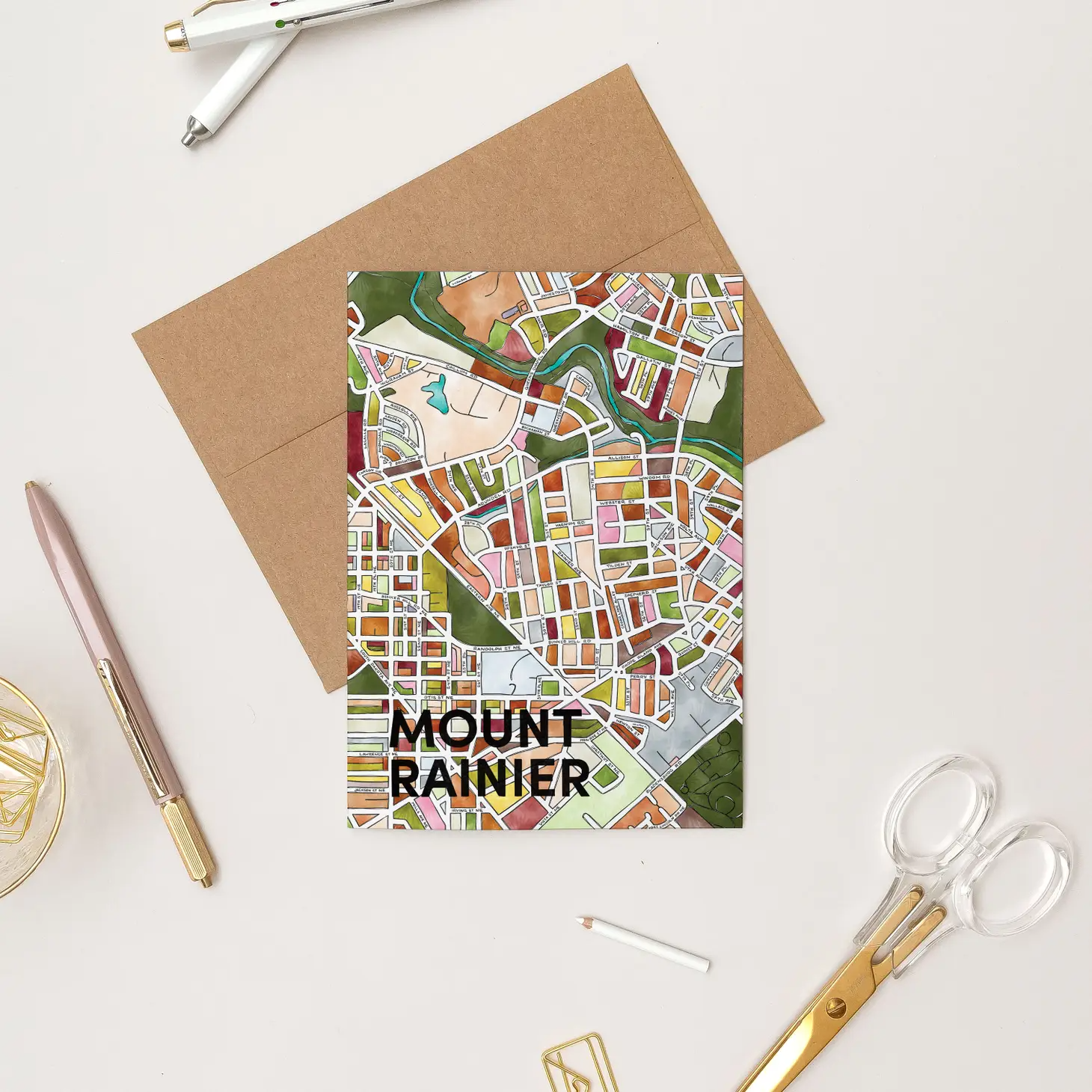 Mount Rainier Map Art Greeting Card