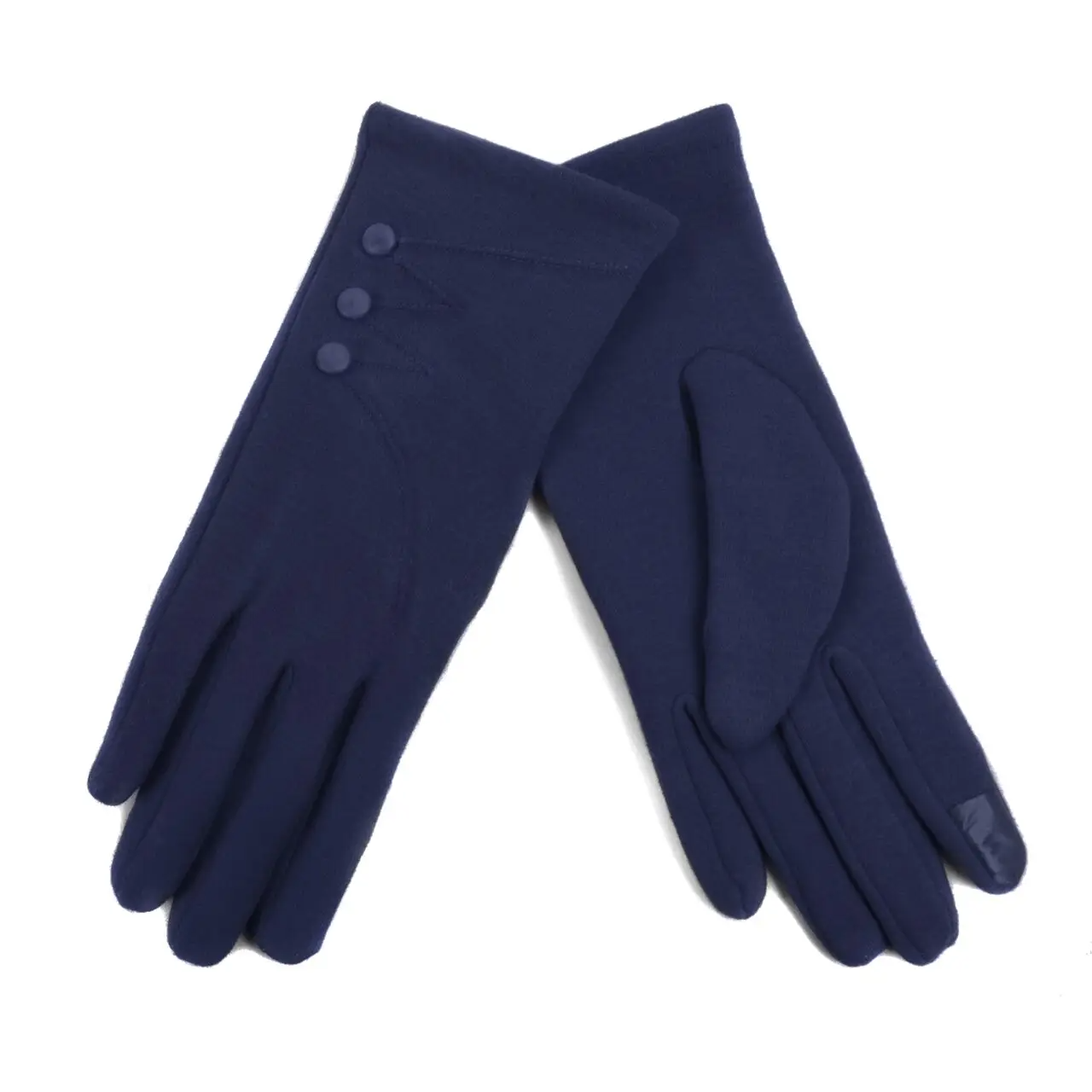Gloves with Button Accent, Navy