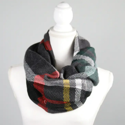 Infinity Scarf, Charcoal, Red & Green