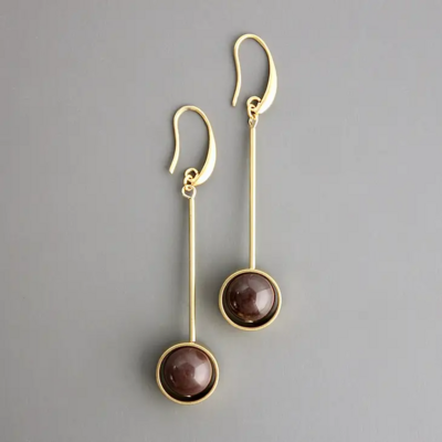 Geometric Brown Agate and Brass Earrings