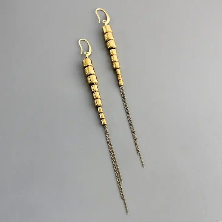 Gold Hematite and Brass Ox Chain Earrings