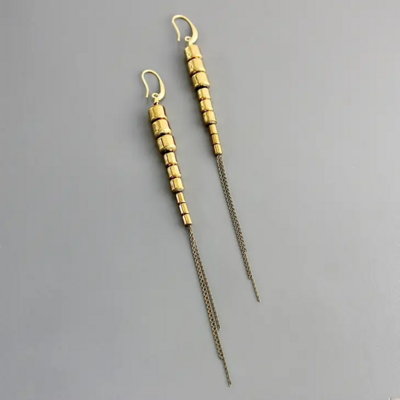 Gold Hematite and Brass Ox Chain Earrings