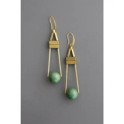 Geometric Green Turquoise & Brass Earrings